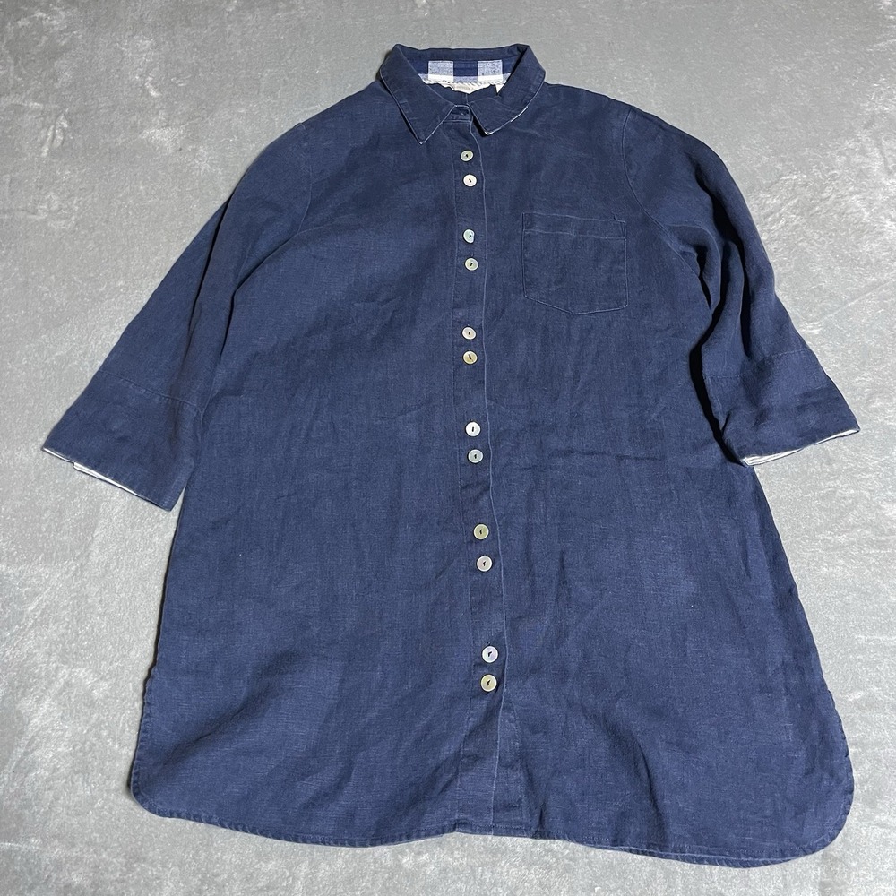 Soft Surroundings Top Womens Medium Navy Blue Linen San Miguel‎ Tunic Lagenlook